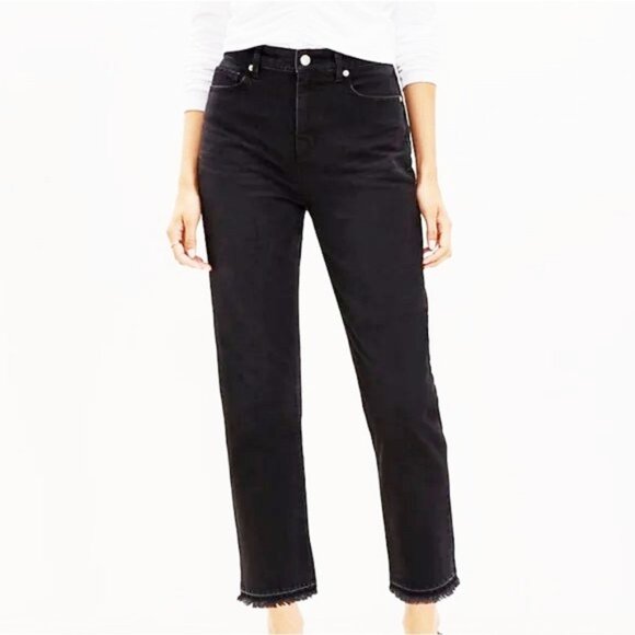 Ann Taylor LOFT High Rise Let Down Hem Straight Cropped Jeans In Washed Black 8 - Picture 1 of 2